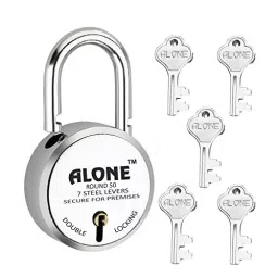 ALONE LOCKS Round 50 mm Steel Chrome 5 Keys Double Locking Padlock-image-47