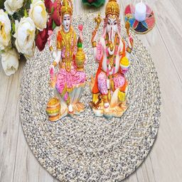 LADLI JEE Off-White & Blue Textured Round Table Placemats-10