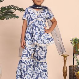 Cutiekins Girls Floral Printed A-Line Kurta with Sharara & Dupatta-picture-38