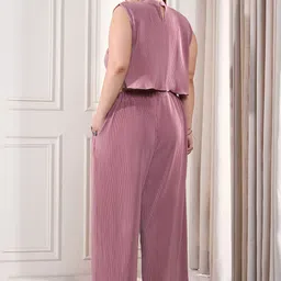 CURVE BY KASSUALLY Plus Size Self Design Sleeveless Pleated Crop Top With Trouser image 4