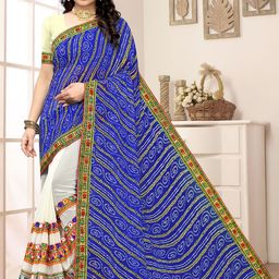 DIVASTRI Embellished Embroidered Pure Georgette Half and Half Bandhani Saree-image-59