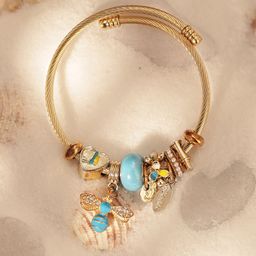 Priyaasi Women Gold-Plated Stone Studded & Beaded Flora-Fauna Wraparound Bracelet-image-93