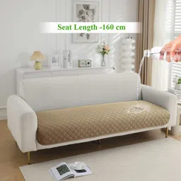 HOKIPO Camel Brown Checked Waterproof Sofa Cover Mat-image-59