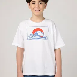 Wakai Boys Typography Printed Drop-Shoulder Sleeves Organic Cotton Applique T-shirt-picture-22
