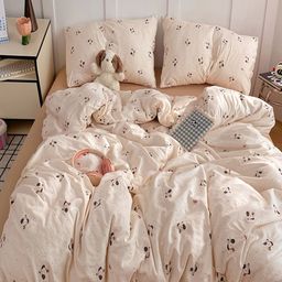 JC HOME Khaki & Pink Cartoon Characters Printed Double King Regular Bedding Set-image-22