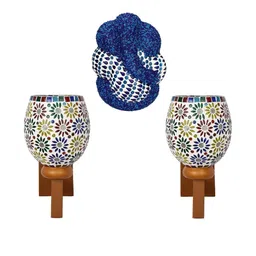 Somil Indore Mosaic Decorative Lamp Combo of Matching Wall Lamp & Blessing God Ganesh Wall Lamp, Multi Compatible with LED, Size: 16 X 16 X 26 Cm, Pack of 3.-image-96