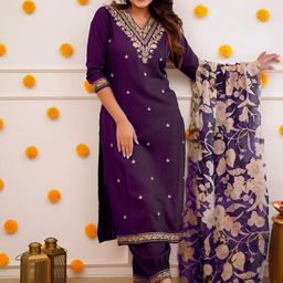SUPPAR SLEAVE Purple Poly Chanderi Kurta Sets-image-64