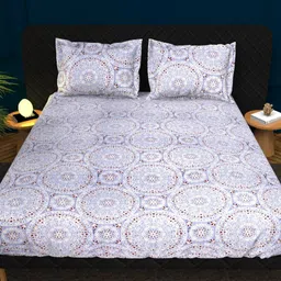 THE WHITE MOSS Purple Ethnic Motifs Cotton 210 TC King Bedsheet Set 2.75 m x 2.75 m-image-46