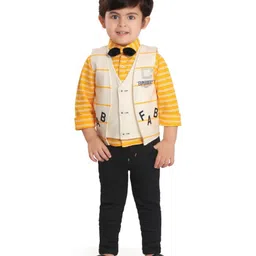 DOTSON Full Sleeves Placement Striped 3 Piece Party Suit - Mustard-picture-20