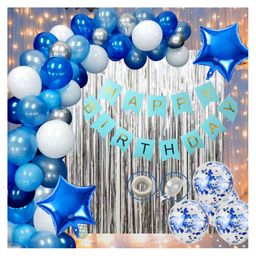Bubble Trouble Happy Birthday Decoration Kit Combo with 1 Pc Blue Banner 1 Pc Glue Dot 2 Pcs Blue Star 10 Pcs Dark Blue 10 Pcs Light Blue for Kids Birthday Decoration Items -  Pack of 51-12