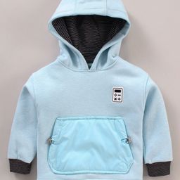 Little Kangaroos Full Sleeves Hooded Sweatshirt Solid - Sky Blue-image-0
