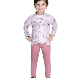DOTSON Half Sleeves Cotton Modal T-Shirt & Trousers with Floral Printed Jacket - Pink-picture-18