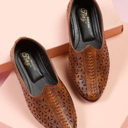 Tiny Bugs Floral Perforated Ethnic Mojaris - Tan Brown-image-33