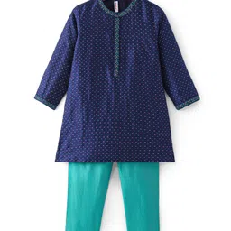 Babyhug Full Sleeves Lurex Butti Embroidered Kurta Pyjama Set - Teal Blue-picture-25