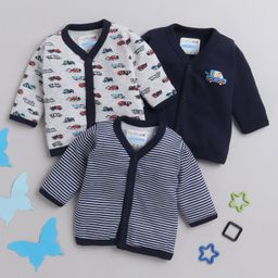 Bumzee Pack Of 3 Full Sleeves Vehicle Printed & Striped Jhablas - Navy Blue & Grey-picture-19