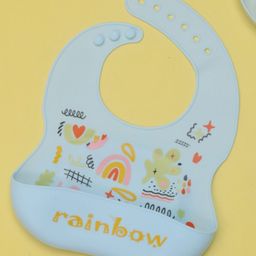 Yellow Bee Rainbow Print Bib with Crumb Catcher and Adjustable Closure  Blue-16