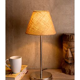 Green Girgit Metal Table Lamp with Brown Jute Shade-26
