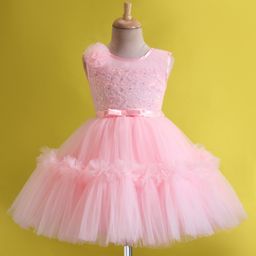 Bluebell Sleeveless Party Frock with Sequin & Floral Bow Applique - Peach-image-19