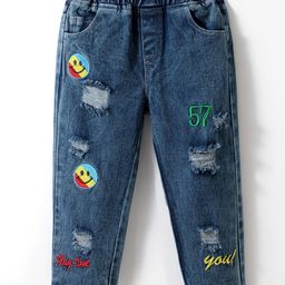 Kookie Kids Full Length Jeans with Smiley Embroidered - Blue-image-37