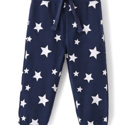 Babyhug Cotton Looper Knit Full Length Lounge Pant With Star Print - Navy Blue-image-20