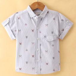 Dew Drops Poplin Cotton Knit Half Sleeve Shirt With Nautical Theme Print - Grey-image-89