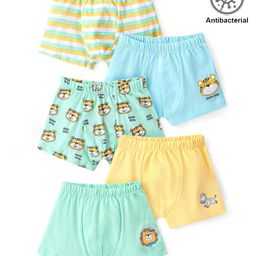 Babyhug 100% Cotton Knit Antibacterial Trunks Lion & Tiger Print Pack of 5 - Multicolour-image-42