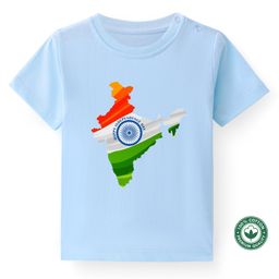 BLUSHES Independence Day Theme 100% Cotton Half Sleeves Happy Independence Day Text Printed Tee - Powder Blue-image-55