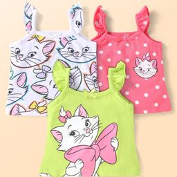 Babyhug Disney Interlock Knit Frill Sleeves Slips With Marie Graphics Pack Of 3 - White Pink-image-3