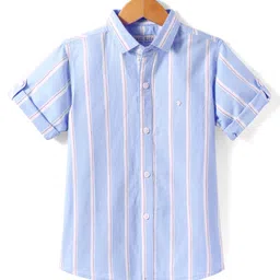JASH KIDS Cotton Woven Striped Half Sleeves Shirt - Light Blue-picture-18