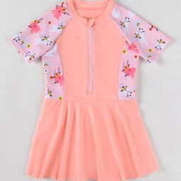 Pine Kids Half Raglan Sleeves Frock Swimsuit With Animal Print - Peach-image-103