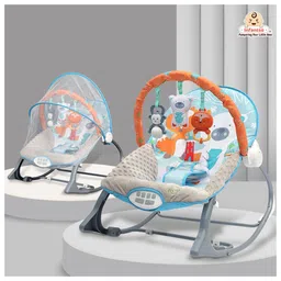INFANTSO Baby Rocker Portable with Free Mosquito Net & Calming Vibrations & Musical Toy - Light Blue-image-35