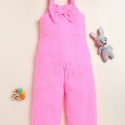 Little Marine Cotton Blend Sleeveless Bow Applique Detailed Jumpsuit - Pink-image-18