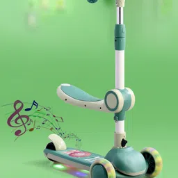 fab n funky 2-in-1 Kids 3 Wheel Scooter with Foldable Seat & LED Wheels - Green| Adjustable Height | Music | Lean-to-Steer | Foldable Design | Toy for 3 to 10 Yrs Boys & Girls| Sport Gift| Physical Activity-picture-11