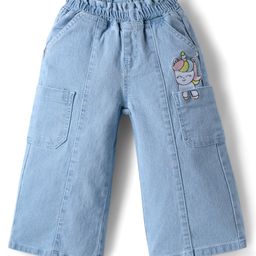 Babyhug Denim Full Length Washed Jeans With Stretch & Unicorn Print - Blue-image-50