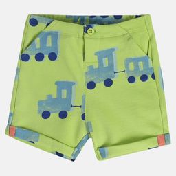 MINI KLUB Cotton Knit Train Printed Shorts - Green-image-28