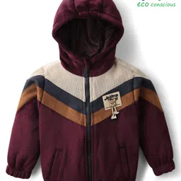 Babyoye Woven Full Sleeves Cut & Sew Hooded Jacket With Patch - Multi Colour-picture-32