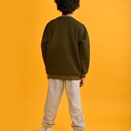Anthrilo Fleece Full Sleeves Zebra Printed Sweatshirt With Jogger Set - Olive & Grey image 3