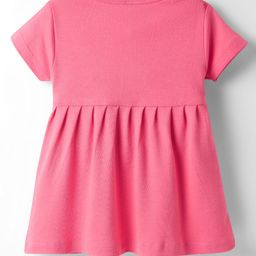 Tango Interlock Knit Half Sleeves Front Open Frock With Cat Print - Coral image 2