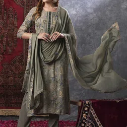 GoSriKi Women Floral Printed Regular Kurta with Trousers & With Dupatta-20
