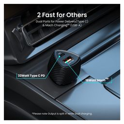 Portronics 51W Car Power 16 Fast Car Charger with Dual Output, 51 Watts Total (18W USB 33W Type C PD), Fast Charging, Adapter for iPhone & Android Smartphones & Tablets (Black) image 3