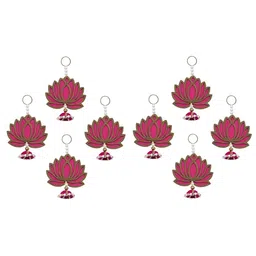 Perpetual 8-Pcs Pink & Yellow Wooden Lotus Hanging Toran Festive Decor-image-25