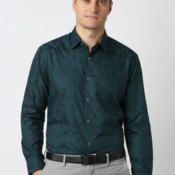 Peter England Elite Printed Spread Collar Slim Fit Cotton Formal Shirt-image-43