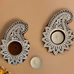 MAATIR DESIGNS Tan & White Set of 2 Candle Holder-image-9