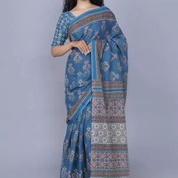 TROPWEAR Ethnic Motifs Pure Cotton Block Print Saree-45