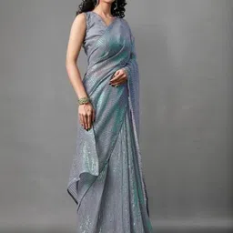 DAATAR Striped Sequinned Pure Georgette Saree-image-36