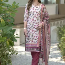 BE IN TEXO FAB Floral Printed Pure Cotton Straight Kurta with Trousers & With Dupatta-image-10