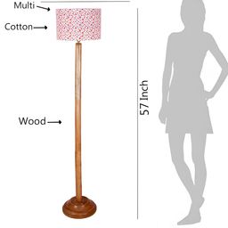 Devansh White Printed Drum Shape Floor Lamp With Wooden Base image 2