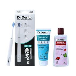Dr.Dento Set Of 3 Icey Mint Toothpaste- 125 ml & Mint Mouthwash- 300 ml With Toothbrush-image-9