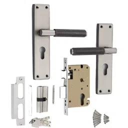 Atom Stainless Steel Silver and Black Door Handle Lock Set, MH-MIA-D-CY-BS-BSK-08-45