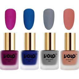 VOLO Set Of 4 Velvet Matte Nail Polish - 8 ml Each - Magenta - Light Peach - Blue - Grey-16